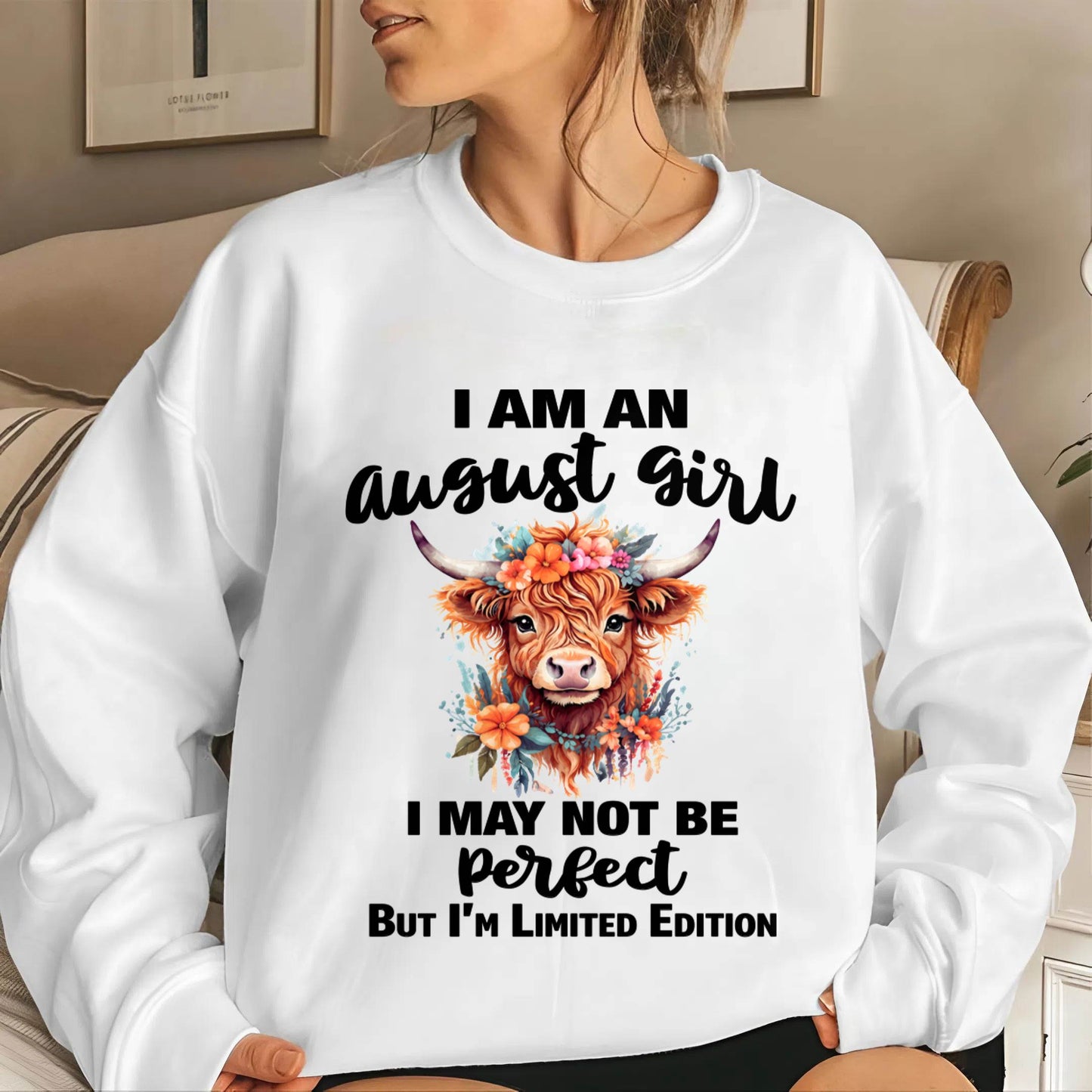AUGUST GIRL FLORAL HIGHLAND COW TEE - FOR WOMEN - TLEE08 (SKU2607-278-08)