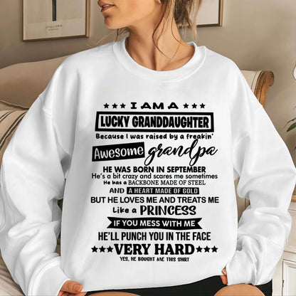 SEPTEMBER GRANDPA - LUCKY GRANDDAUGHTER SHIRT RAISED BY AN AWESOME GRANDPA - FROM GRANDPA - TLEE09 (SKU2603-271-09)