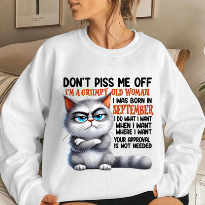 SEPTEMBER GRUMPY OLD WOMAN CAT T-SHIRT – FUNNY ATTITUDE SHIRT - FOR WOMEN - TLEE09 (SKU2603-319-09)