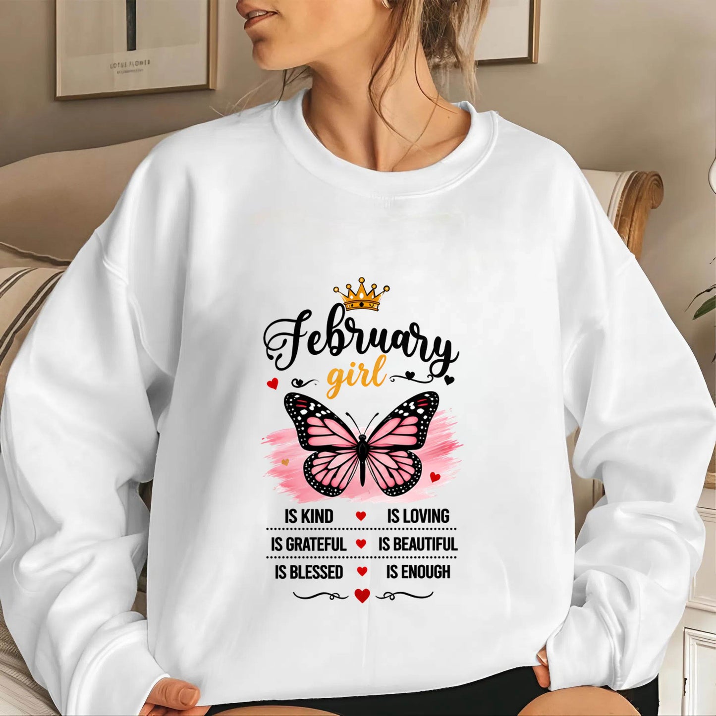 FEBRUARY GIRL BUTTERFLY SHIRT - FOR WOMEN - TLEE02 (SKU2608-593-02)