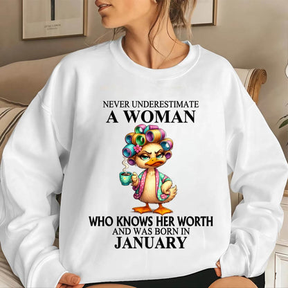 JANUARY – NEVER UNDERESTIMATE A WOMAN WHO KNOWS HER WORTH - FOR WOMEN - TLEE01 (SKU2604-56-01)