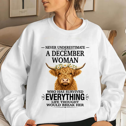DECEMBER WOMAN HIGHLAND COW SHIRT - FOR WOMEN - TLEE12 (SKU2606-158-12)