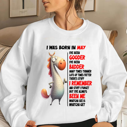 BORN IN MAY FUNNY SHIRT – GOODER BADDER HUMOR BIRTHDAY TEE - FOR WOMEN - TLEE05 (SKU2603-270-05)