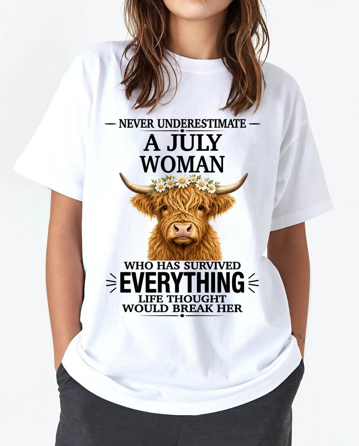 JULY WOMAN HIGHLAND COW SHIRT - FOR WOMEN - TLEE07 (SKU2606-158-07)