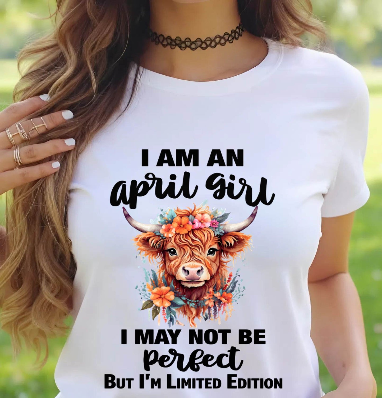APRIL GIRL FLORAL HIGHLAND COW TEE - FOR WOMEN - TLEE04 (SKU2607-278-04)