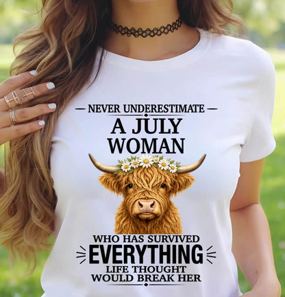 JULY WOMAN HIGHLAND COW SHIRT - FOR WOMEN - TLEE07 (SKU2606-158-07)