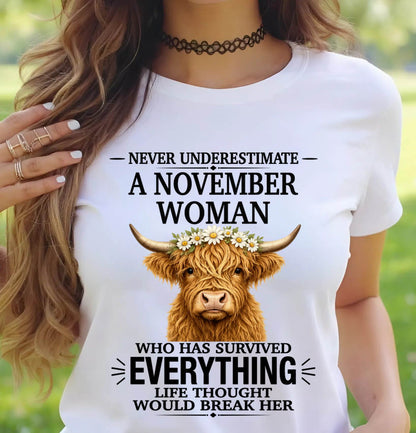 NOVEMBER WOMAN HIGHLAND COW SHIRT - FOR WOMEN - TLEE11 (SKU2606-158-11)