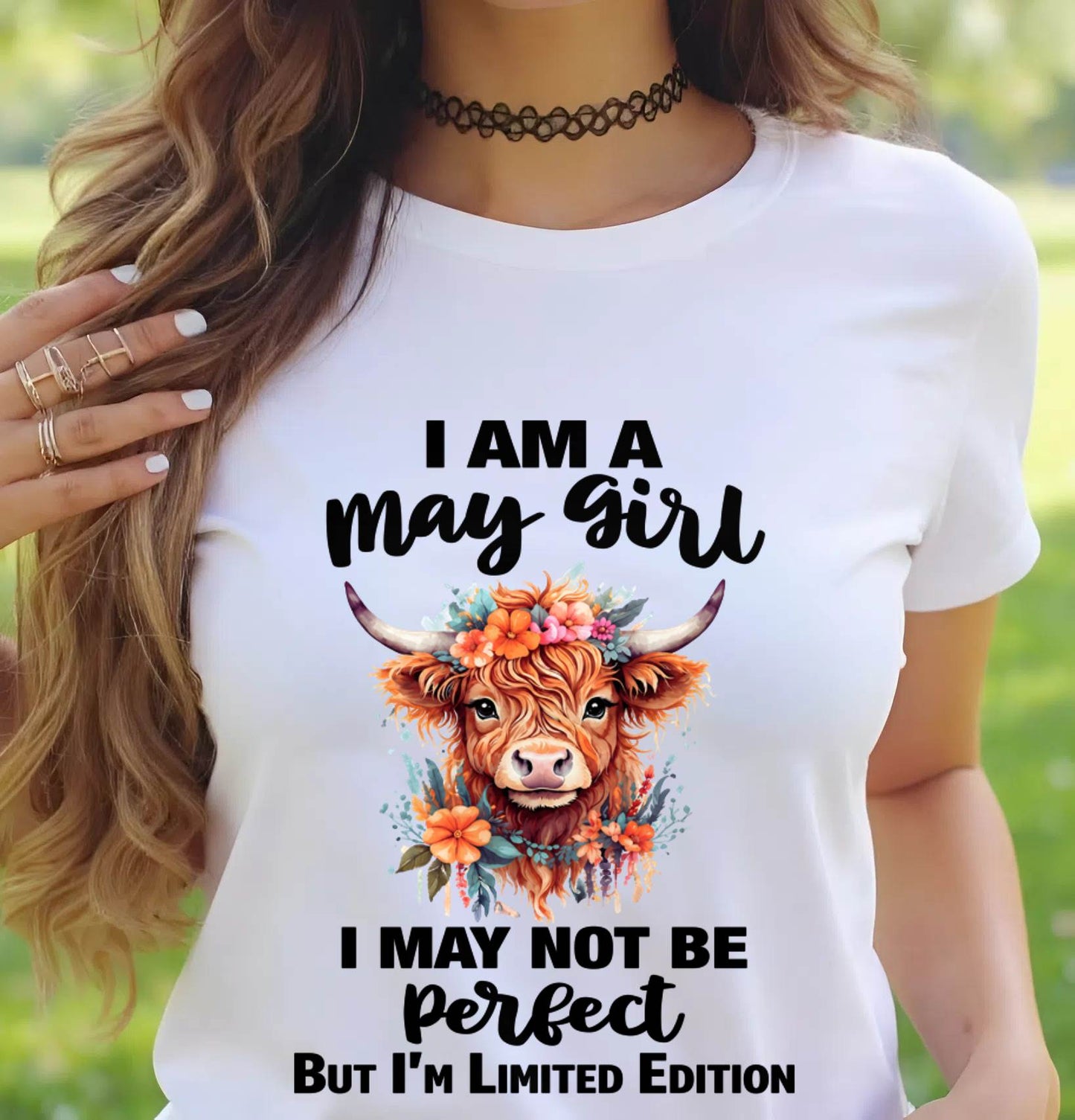 MAY GIRL FLORAL HIGHLAND COW TEE - FOR WOMEN - TLEE05 (SKU2607-278-05)