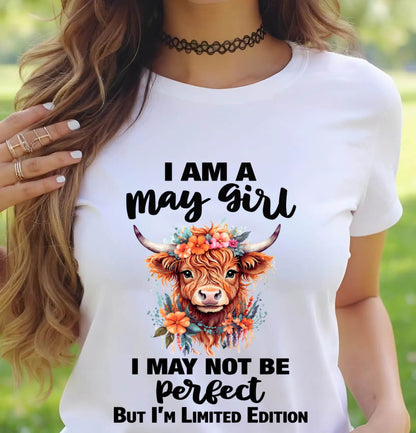 MAY GIRL FLORAL HIGHLAND COW TEE - FOR WOMEN - TLEE05 (SKU2607-278-05)