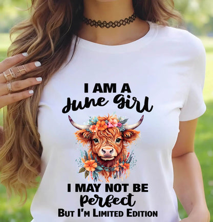 JUNE GIRL FLORAL HIGHLAND COW TEE - FOR WOMEN - TLEE06 (SKU2607-278-06)