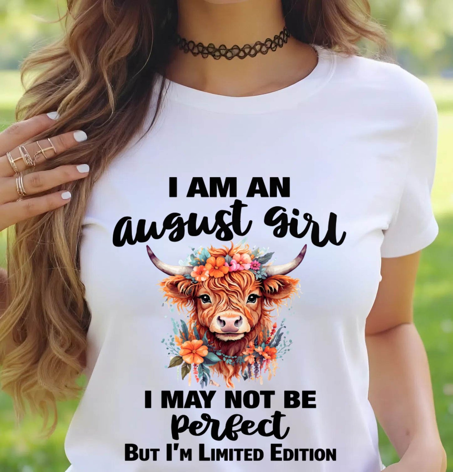 AUGUST GIRL FLORAL HIGHLAND COW TEE - FOR WOMEN - TLEE08 (SKU2607-278-08)