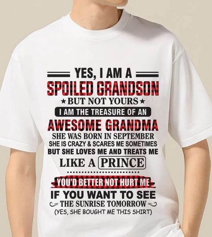 SEPTEMBER - YES, I AM A SPOILED GRANDSON BUT NOT YOURS I AM THE TREASURE OF AN AWESOME GRANDMA - FROM GRANDMA - TLEE09 (SKU2602-108-09)