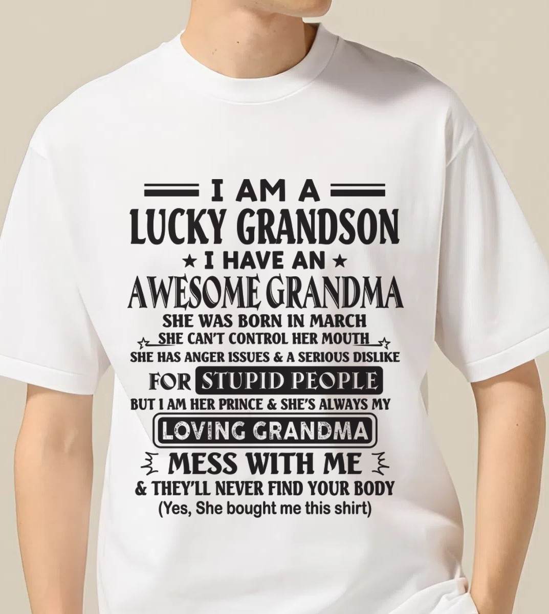 MARCH - I AM A LUCKY GRANDSON I HAVE AN AWESOME GRANDMA - FROM GRANDMA - TLEE03 (SKU12-40-03)