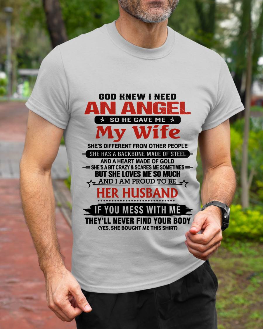 WHEN I NEEDED AN ANGEL, GOD GAVE ME MY WIFE. PROUD TO BE HER HUSBAND - FROM WIFE - TLEE00 (SKU26T-01205-00)