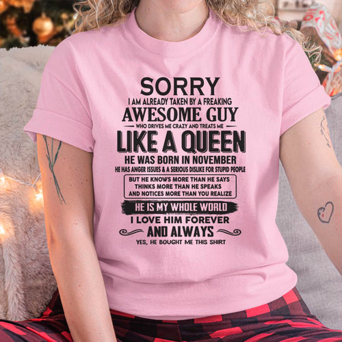 November - Sorry I am already taken by a freaking awesome guy - Gift for Wife From Husband - TLEE11 (SKU08-25-11)