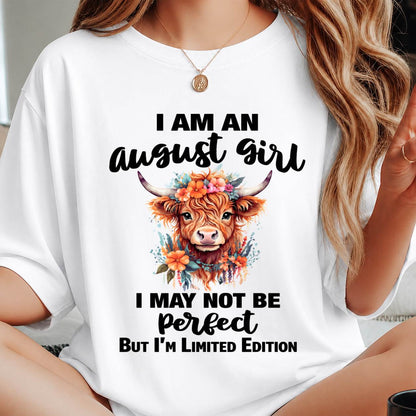 AUGUST GIRL FLORAL HIGHLAND COW TEE - FOR WOMEN - TLEE08 (SKU2607-278-08)