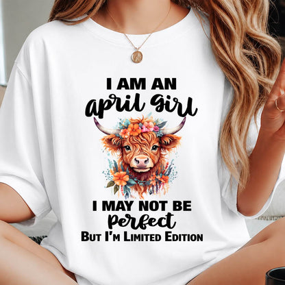 APRIL GIRL FLORAL HIGHLAND COW TEE - FOR WOMEN - TLEE04 (SKU2607-278-04)