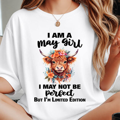 MAY GIRL FLORAL HIGHLAND COW TEE - FOR WOMEN - TLEE05 (SKU2607-278-05)