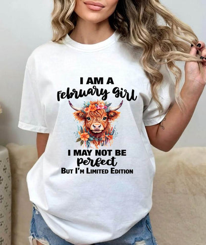 FEBRUARY GIRL FLORAL HIGHLAND COW TEE - FOR WOMEN - TLEE02 (SKU2607-278-02)