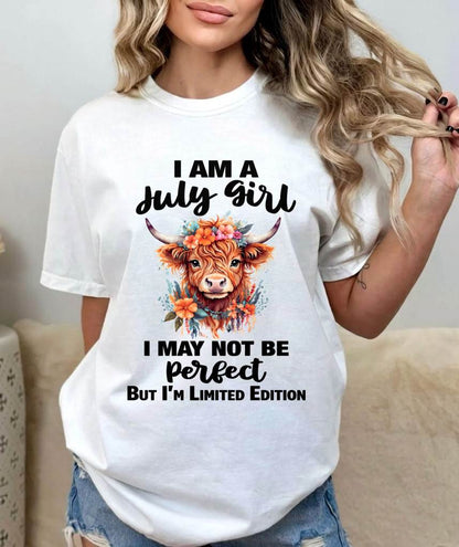 JULY GIRL FLORAL HIGHLAND COW TEE - FOR WOMEN - TLEE07 (SKU2607-278-07)