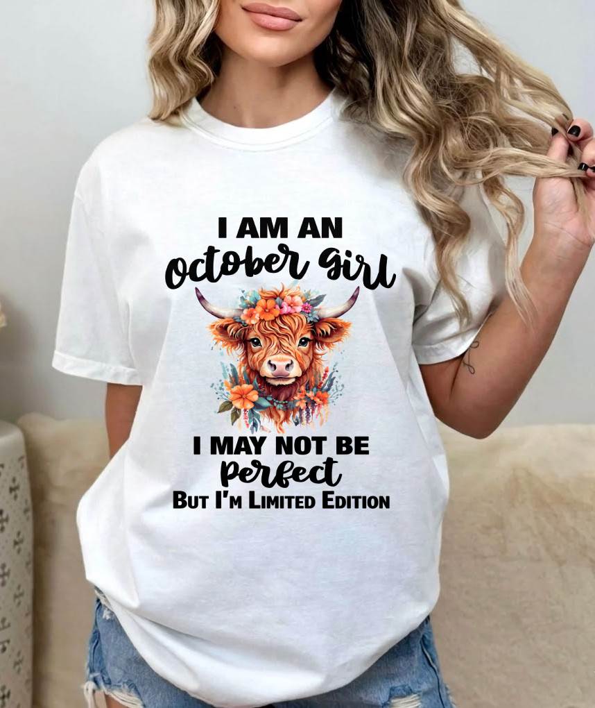 OCTOBER GIRL FLORAL HIGHLAND COW TEE - FOR WOMEN - TLEE10 (SKU2607-278-10)
