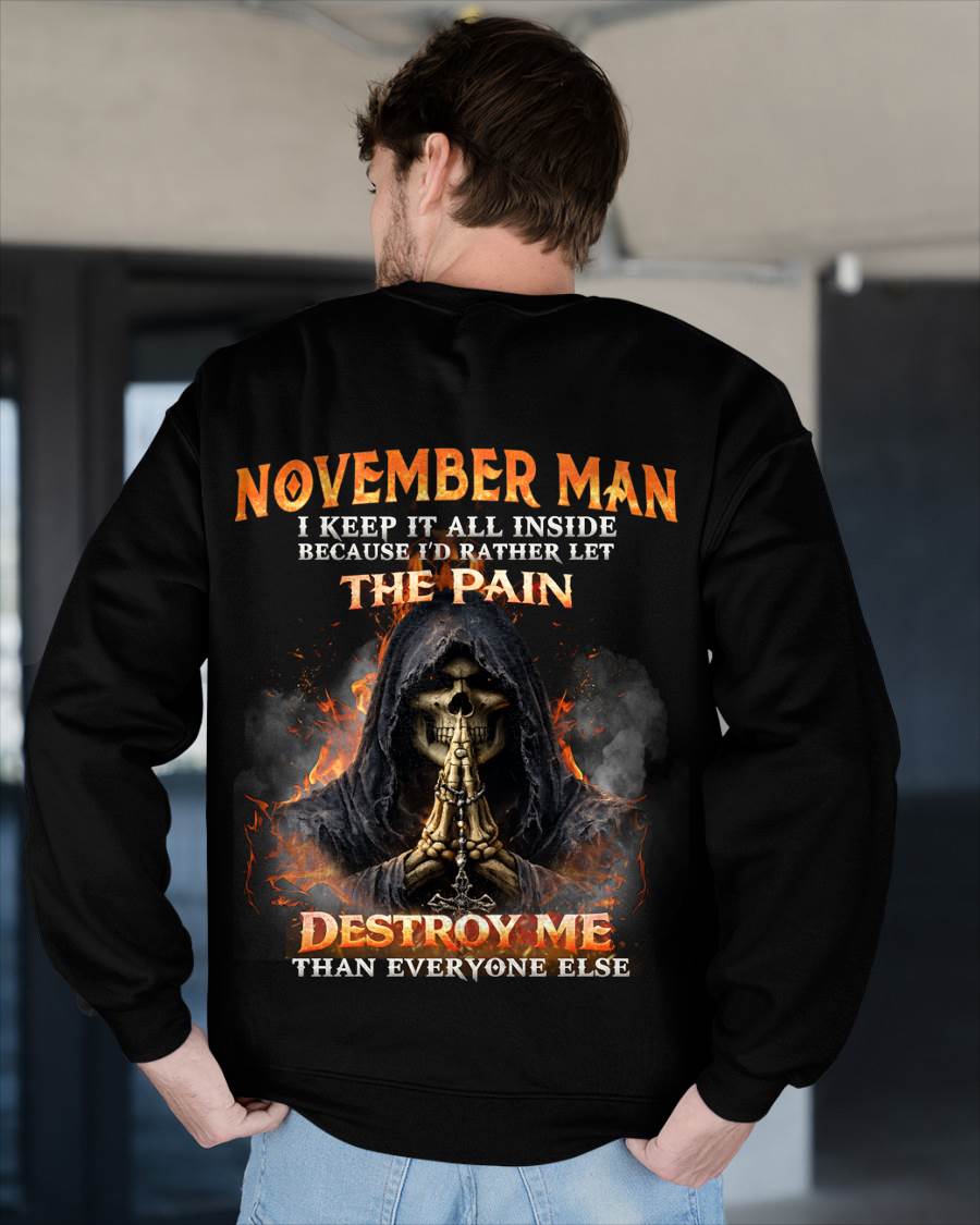 NOVEMBER MAN SKULL SHIRT – I KEEP IT ALL INSIDE DARK GOTHIC T-SHIRT - FOR MAN - TLEE11 (SKU2604-136-11)