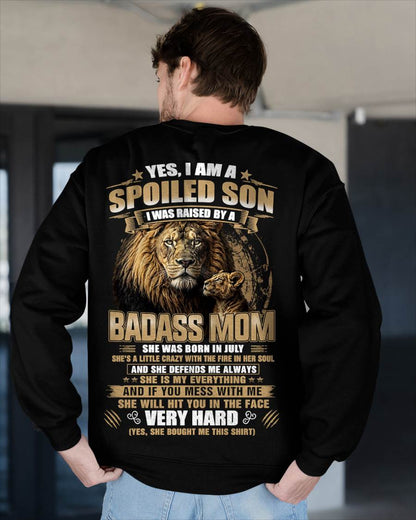 JULY BORN BADASS MOM – SPOILED SON LION T-SHIRT - FROM MOM - TLEE07 (SKU2605-285-07)